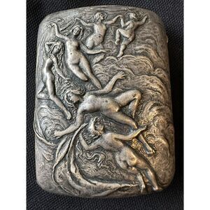 Antique Gorham Sterling Silver Repousse Nude Lady Sea‎ Sirens Cigarette Case